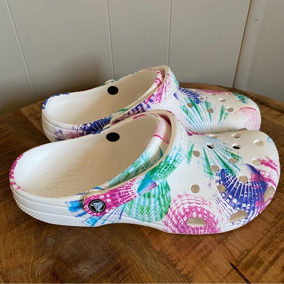 Crocs Classic Cyber Beach Clog Men's 11 White Tie Dye Multi Color Splatter NWT - Picture 7 of 11